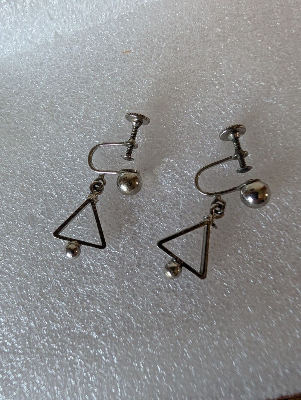 Vintage Silver Triangle Drop Screw Back  Earrings